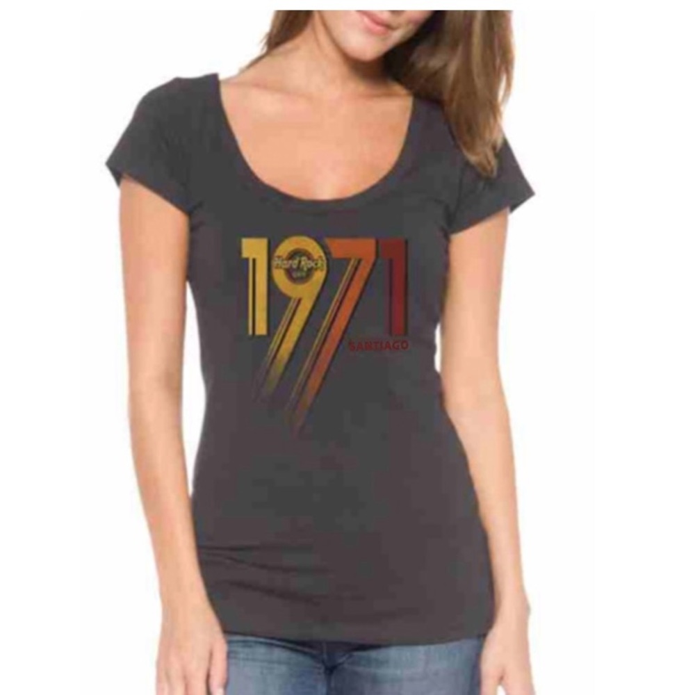 Hard Rock Cafe Logo Tee Heritage 1971 NY Scoop Neck Short Sleeve Women’s Small